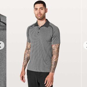 Lululemon Athleti a Metal Vent Te h  Gray Striped Polo Shirt